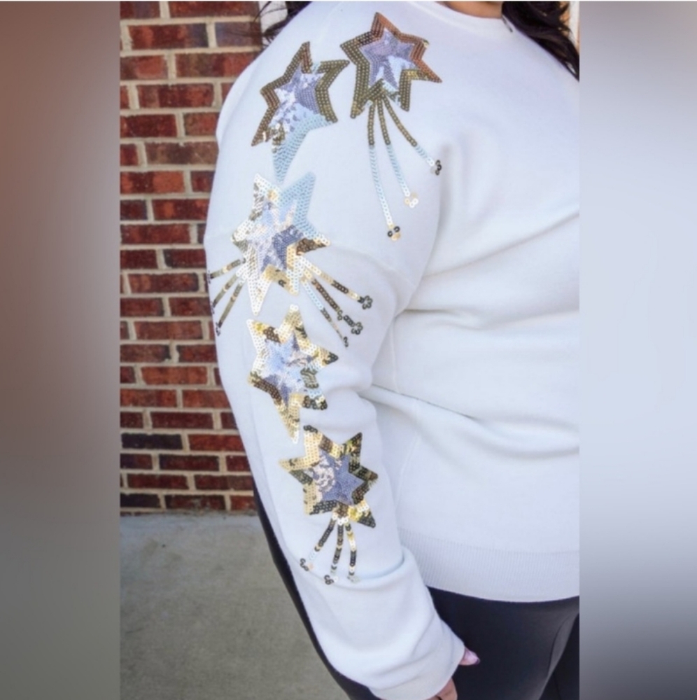 Shooting Stars Sequin Sweatshirt Pullover Top Sweater